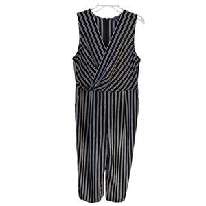 Madison Curvy Black‎ White Striped Jumpsuit - Size 1X